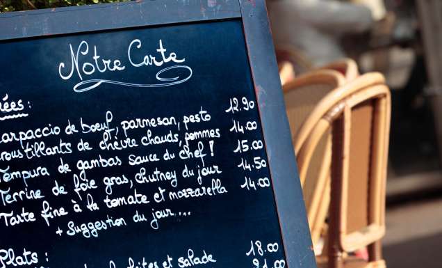menu out the front of a french cafe