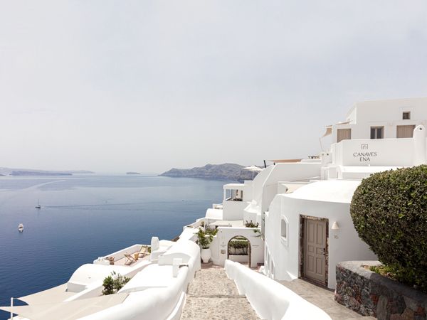Canaves Ena overlooking the Aegean Sea in Santorini, Greece