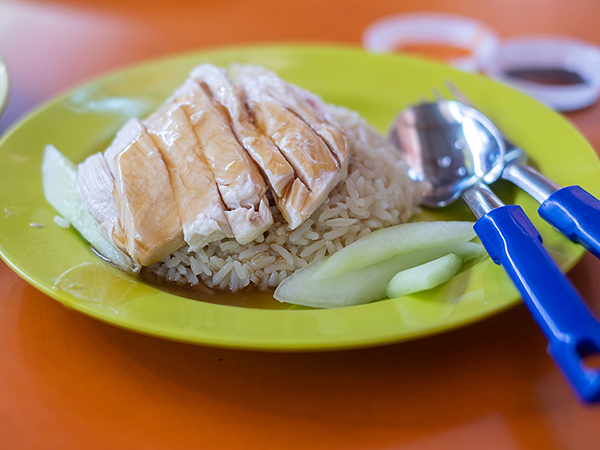 Delicious Singapore chicken rice, Hainanese Asian food style.