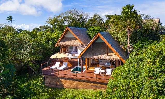 An aerial view of the adults-only island resort, Royal Davui Island Resort.