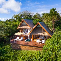 An aerial view of the adults-only island resort, Royal Davui Island Resort.