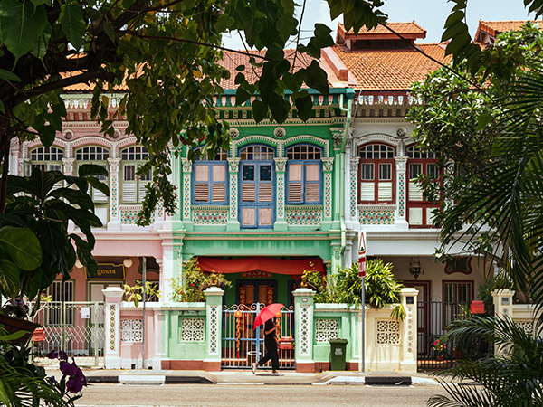 Colorful Peranakan shophouses in Singapore.