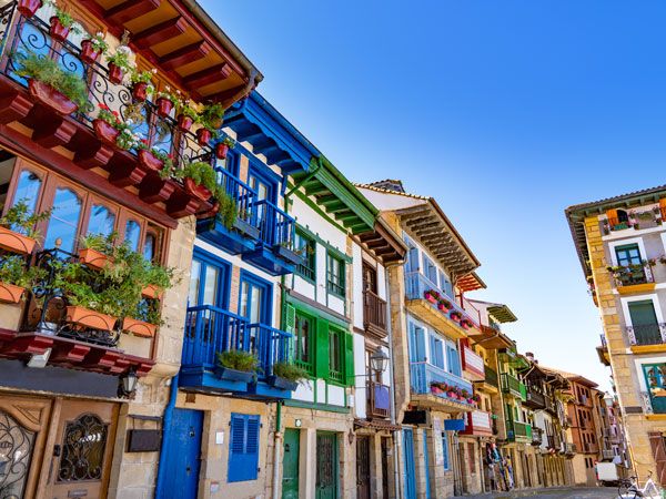 colourful facades of Hondarribia, Gipuzkoa, Spain