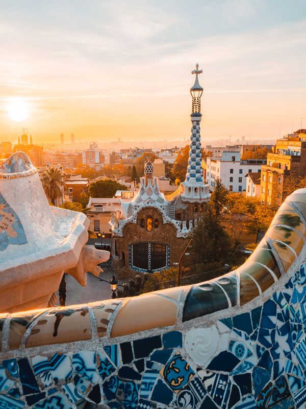 Park Güell in Barcelona, Spain at sunrise