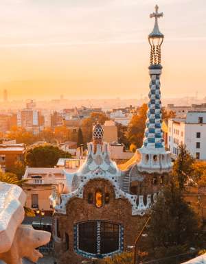 Park Güell in Barcelona, Spain at sunrise