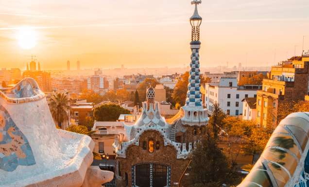 Park Güell in Barcelona, Spain at sunrise