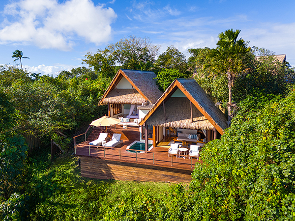 An aerial view of the adults-only island resort, Royal Davui Island Resort.