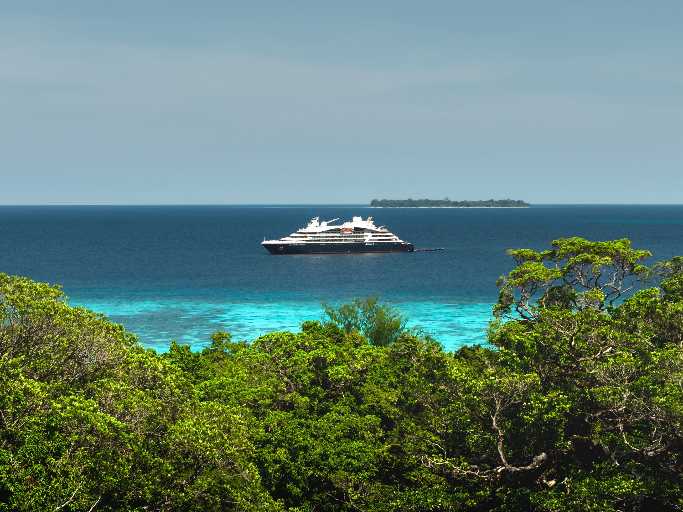 Le Jacques Cartier ship at sea in French Polynesia
