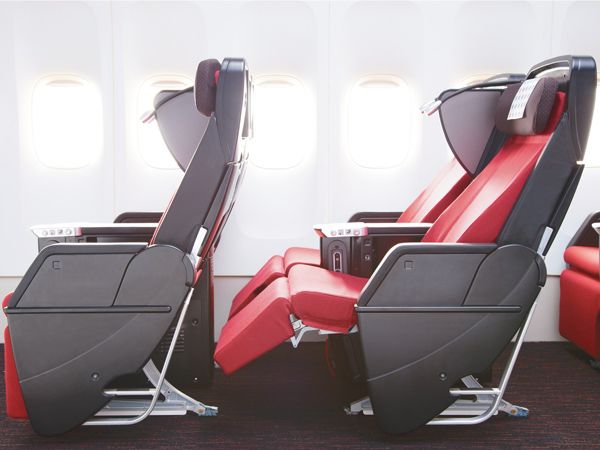 the seats on a Japan Airlines' premium economy flight