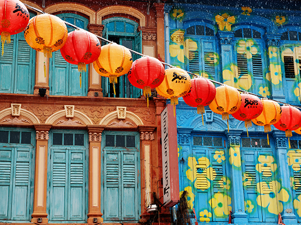 The colorful Chinatown in Singapore.