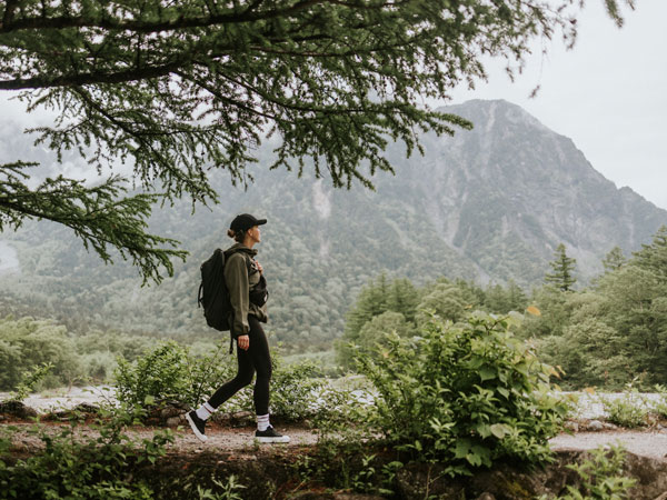 Solo female on a hike in the Kamikochi National Park, Japan