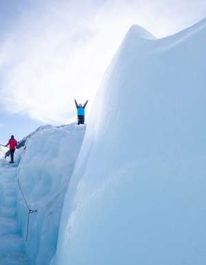 hikers at the top of Fox Glacier, west coast new zealand