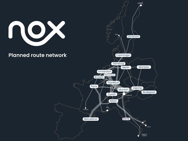 map of Nox's new sleeper train route