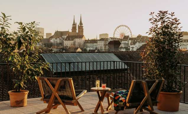 View of Basel from the Terrace Suite at Volkhaus Basel