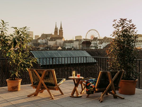 the rooftop view from theTerrace Suite, Volkshaus Basel in Switzerland