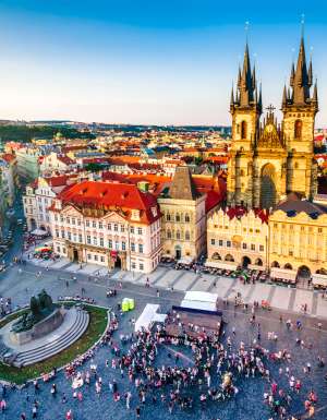 An aerial view of Prague Old Town Square