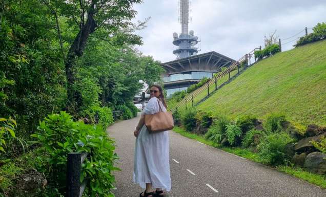 Travel writer Emily Murphy at Nihondaira Yume Terrace in Shimizu, Shizuoka, Japan
