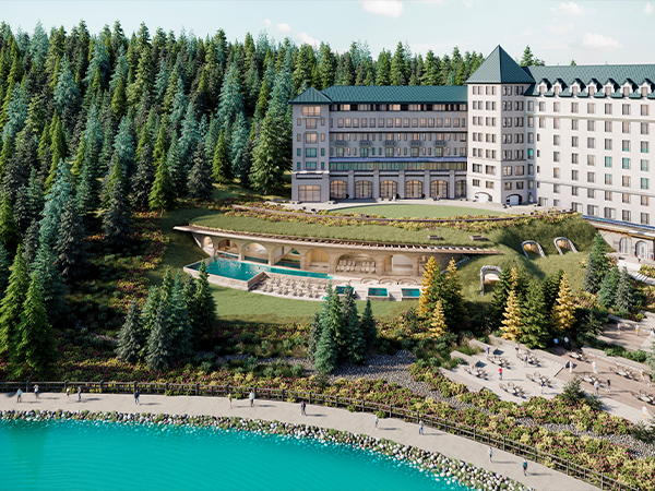The exterior of The Fairmont Chateau Lake Louise's new wellness facility.