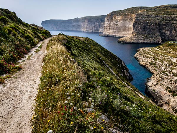 Hiking Path, Cliffs nearby Xlendi Tower, Ras il-Bajda, Xlendi, Gozo, Malta 