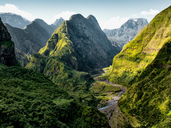 a scenic landscape in Mafate Cirque, Reunion Island