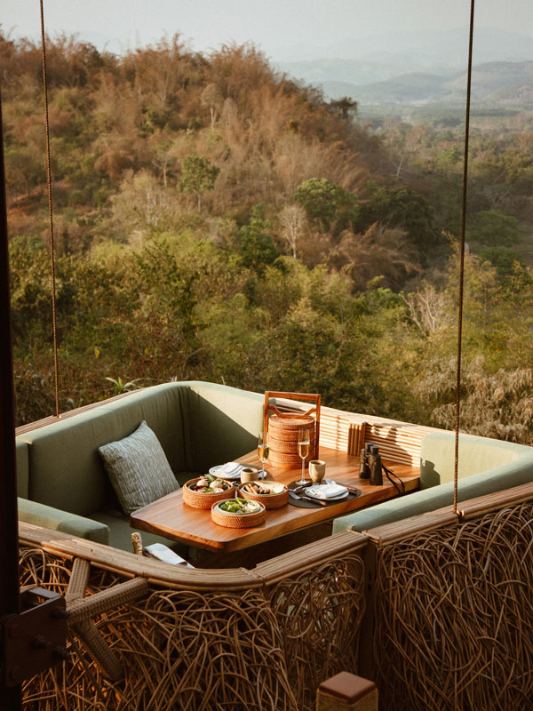 treetop dining at Anantara Golden Triangle Elephant Camp & Resort