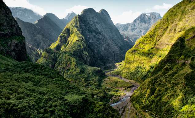 a scenic landscape in Mafate Cirque, Reunion Island
