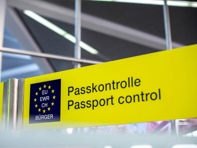 Passport Control sign in European airport