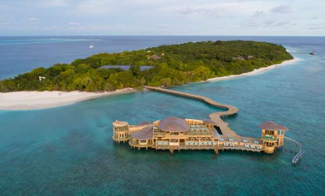 Aerial view of Soneva Fushi