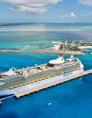 Aerial view of Royal Caribbean ship at port