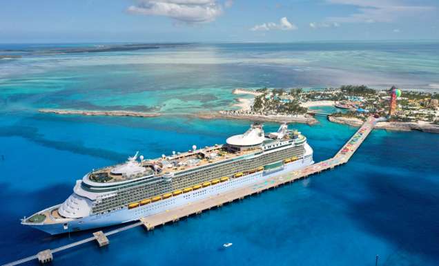 Aerial view of Royal Caribbean ship at port