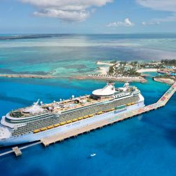 Aerial view of Royal Caribbean ship at port