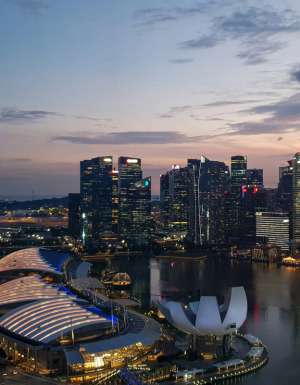 Marina Bay skyline at sunset