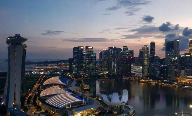 Marina Bay skyline at sunset