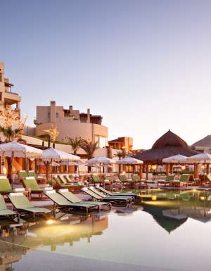 The exterior view of the pool at Hilton's Waldorf Astoria Los Cabos