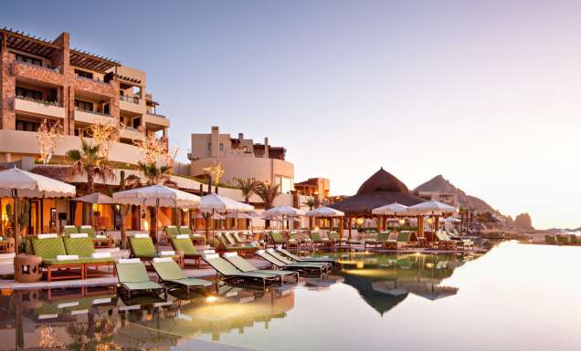 The exterior view of the pool at Hilton's Waldorf Astoria Los Cabos