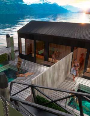 Watershed's floating sauna on Lake Whakatipu