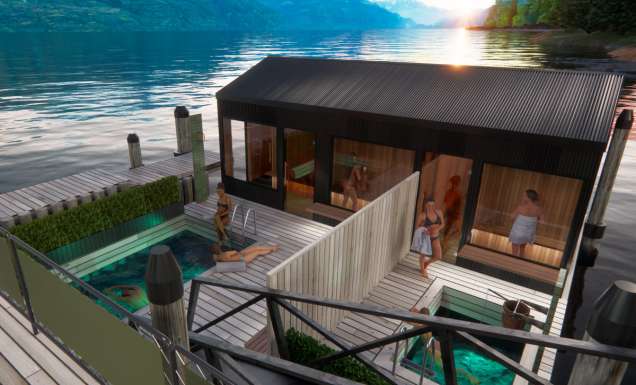 Watershed's floating sauna on Lake Whakatipu