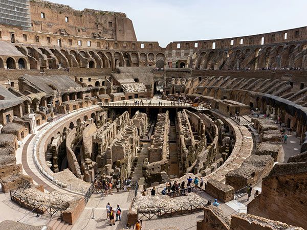 inside the Colloseum in rome