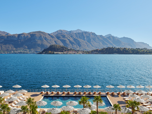 the floating pool with waterfront views at the Lake Como EDITION