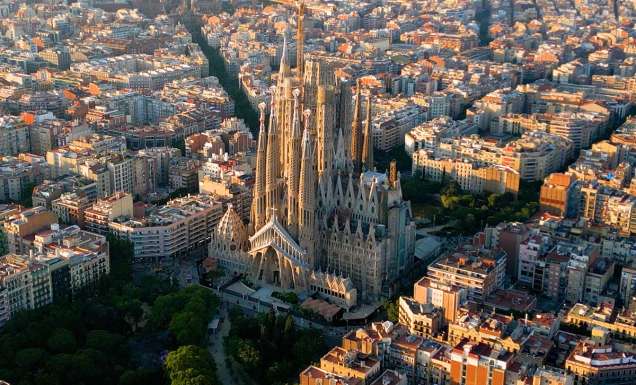 la sagrada familia aerial shot