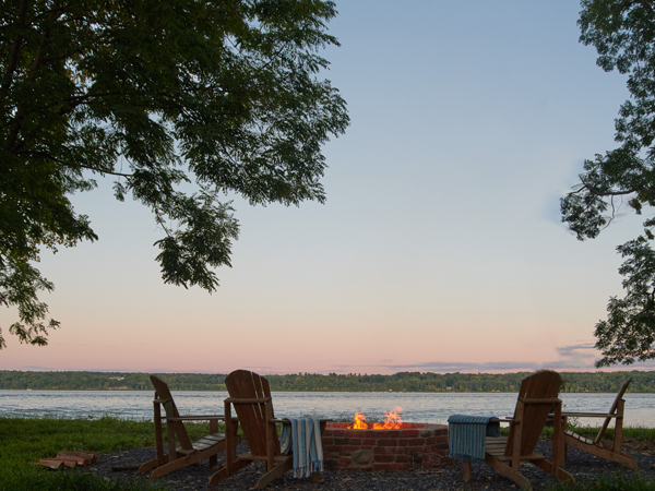 Hutton Brickyards fire pit seating at twilight