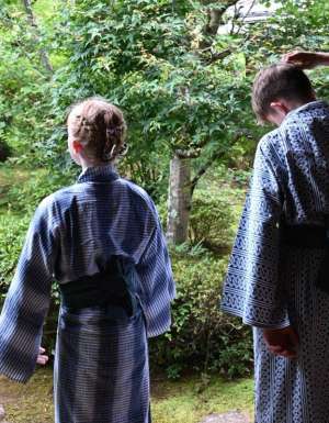 The writer's children in the doorway at Nagataki Inn