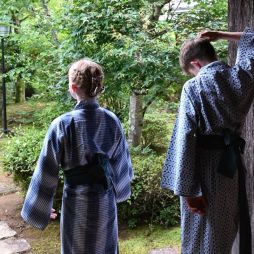 The writer's children in the doorway at Nagataki Inn