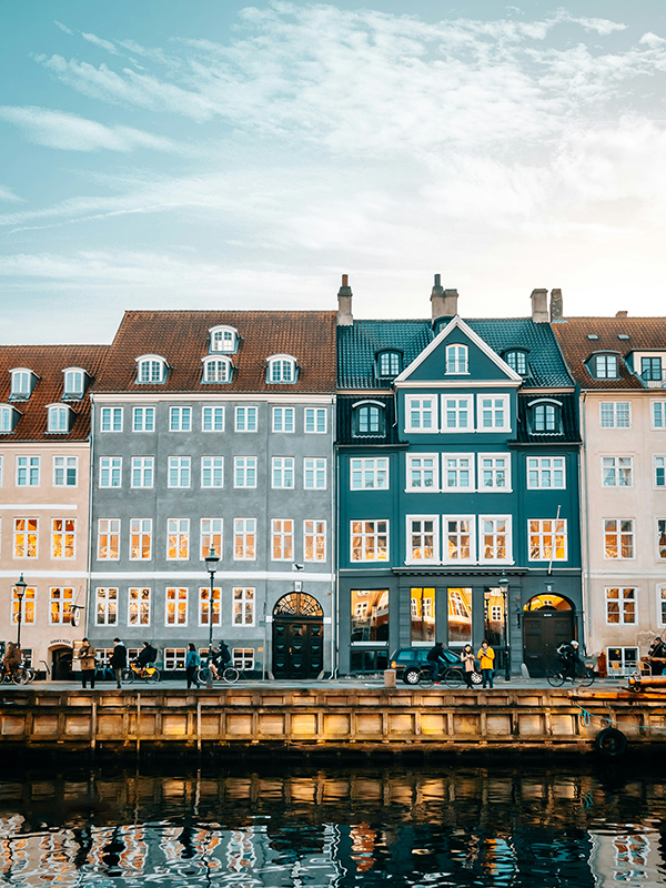 Colourful, charming houses line Copenhagen’s canals.