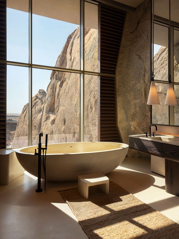 a bathtub with a view at Desert Rock Resort, Saudi Arabia