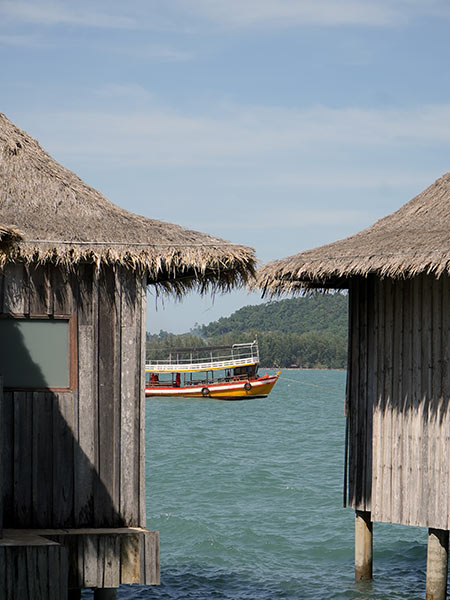 Low-slung wooden fishing boats at Song Saa
