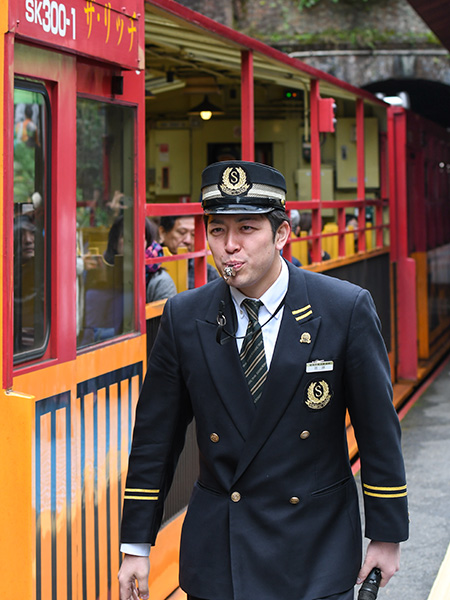 Sagano Romantic Train in japan conductor
