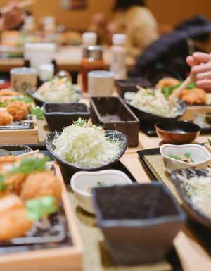 Tonkatsu group dining in Japan