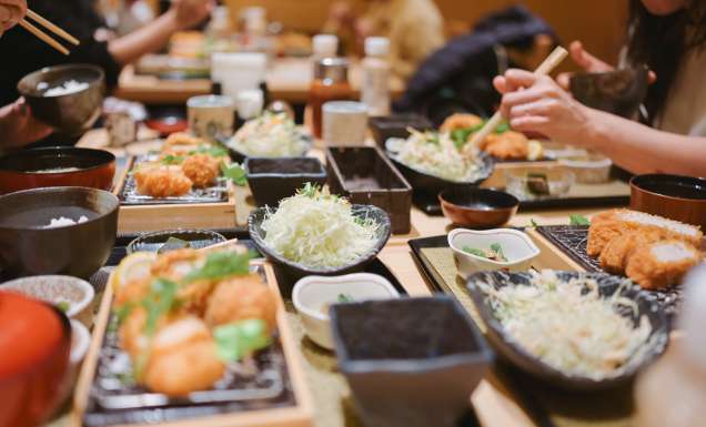 Tonkatsu group dining in Japan