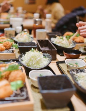 Tonkatsu group dining in Japan